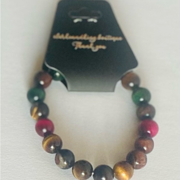 10 mm Unisex Colourful Tiger Eye Stone Beaded Bracelet - Picture 3 of 5